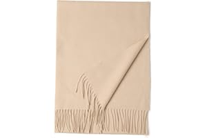 Prettystern Sciarpa Uomo Donna Pura Lana Morbida Scialle Foulard Tinta Unita Con Frange Invernali