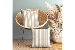 ENCASA XO Encasa Homes - Copricuscino, Set di 2, (40x40 cm), Franca Beige Stripes, Rosso, Federe Quadrate Realizzate in Morbido Tessuto di Cotone Colorato, Decorative, Per Decorazione Interna, Soggiorno