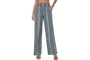 EXCHIC Femmes Décontracté Jambe Droite Boho Yoga Pantalon Élastique Taille Haute Pantalon avec Poches