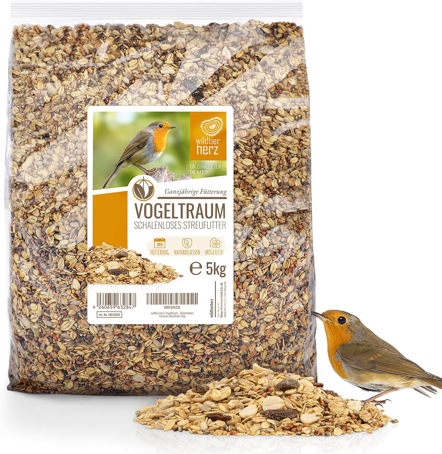 wildtier herz I Alimentación para Pájaros - sin Cáscara - Consistencia Fina (5kg) I Comida de Aves para Alimentos - Alimento para Aves