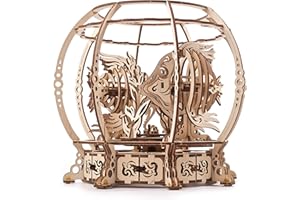 UGEARS Puzzle 3D - dekoracyjne drewniane akwarium z mechanizmem sprężynowym - drewniane puzzle 3D dla dorosłych - do samodzielnego montażu modelarstwa - zestaw modelarski dla dorosłych i dzieci 14+