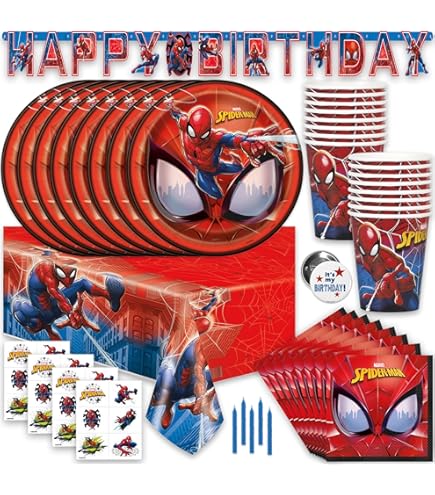 Set Fête Marvel Spider-Man - 112 Pièces (Assiettes, Gobelets, Serviettes) - Pour 24 Personnes - Anniversaire Enfant