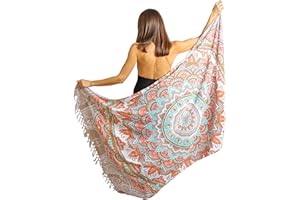 Mandala Life ART Blauer Damen Sarong, Pareo,Bikini Vertuschen, Strandtuch,Wickelrock, TapisserieWickeltuch Schal Halstuch - Hochwertiger Rayon - Weich und Leicht