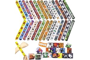 HEAWAA 30 Pezzi Halloween Braccialetti Slap per Bambini, Bracelets Gadget a Scatto Bracciali Divertenti Rotoli in Vinile per Bambini, Ragazze e Ragazzi Divertente Compleanno Natale Festa