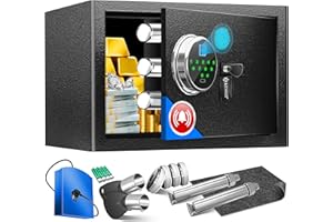 KESSER® Elektr. Tresor mit Fingerabdruck & Schlüssel S | Inkl. Notfallakku | Elektronischer Safe | 3x Doppelbolzenverriegelung | Boden Wandtresor | Möbeltresor | Panzerschrank Zahlenschloss Schwarz