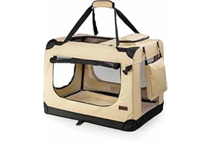 lionto Transportín para Perros Bolsa transportín para Perros Transportín Plegable Autobox Bolsa para Animales pequeños, (XXL) 90x61x65 cm Beige