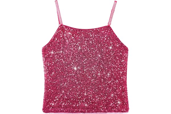 LOLANTA Flickor paljettlinne linne barn glittrande fyrkantig hals magtröja disco fest dans toppar glänsande justerbar rem grimma linne väst för barn 7-13 år