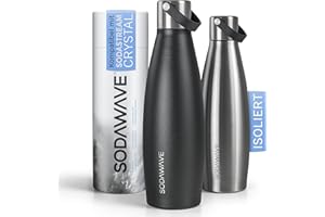 SODAWAVE® Trinkflasche Edelstahl [620ml] kompatibel mit SodaStream Crystal I Doppelwandige Thermo Edelstahl Trinkflasche I 100% auslaufsichere Flasche ideal für unterwegs (Schwarz)