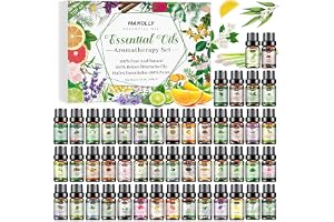 HANOLLY Essential Oil TOP 48 x 5ML, Naturliga Eteriska Oljor, För Diffusor, Massage, Gör-Det-Själv Ljus, Lavendel, Mynta, Eukalyptus, Söt Orange, Kokos, Tea Tree, Citron, Kanel, Ros, etc.