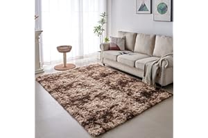 VOFUSHON Dywan z wysokim runem, kudłaty, nowoczesny, puszysty, miękki, kolorowy, batik, duży, dekoracja, do salonu, przedpokoju, sypialni, pokoju dziecięcego (brązowy, 120 × 160 cm)