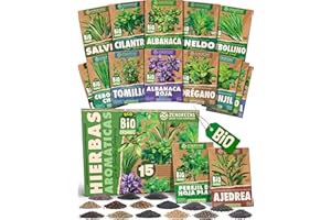 ZenGreens® - Set de semillas de hierbas bio - 15 variedades para cultivar fácilmente en el jardín, balcón o parterre elevado - Plantas aromáticas - Sementes verduras