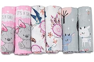 Fensilo Langes Bébé En Mousseline De Coton - Lot De 6 - Made In EU - 70 x 80 cm - Super Doux Et Agréable - Rose - Pour Fille