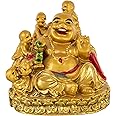 HC VILLA Laughing Buddha With 5 Children For Good Luck Showpiece Protection Statues For Home Office Dcor Bookshelf Desktop Brings And Health Meditation Dcor (Resin, Gold, Fantasy)