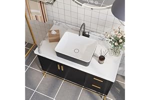 DEER VALLEY Vasque à Poser Salle de Bain DeerValley DV-1V0001, Rectangulaire en Céramique Casque a Poser salle de Bain,Noir et Blanc Lavabo salle de bain 475mm*375mm