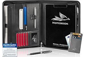 Royal Phoenix® Business Schreibmappe A4 'Falcon' - Hochwertige Businessmappe mit Reißverschluss - inkl. Kreditkartenetui + weiteren EXTRAS - Dokumentenmappe aus hochwertigem Kunstleder in Schwarz