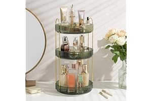 ROWNYEON Makeup Organiser 360 Rotating,Spinning Skincare Cosmetic Organiser 3 Tier Large Spinny Make Up Storage Organiser Shelf for Perfume, Vanity,Dresser, Bedroom, Bathroom,Toiletry(Green)