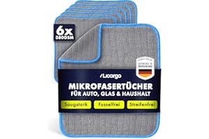 ‎LICARGO LICARGO Mikrofasertücher Auto 6er Set - fusselfrei und saugstark für Autopflege innen & außen - lackschonend mit 380 GSM - 40×40 cm zum Polieren, Reinigen & Trocknen von Lack, Glas und Innenraum