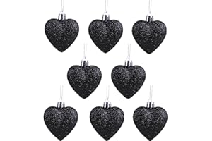 Christmas Concepts® Pack of 8-60mm Heart Shaped Christmas Tree Baubles – Glitter Decorated Baubles (Black)