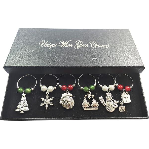 Libby's Market Place Abalorio Para Copa De Vino – Identificador De Copas Artesanal Con Tarjeta Regalo, 6 Estilos