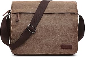 DEEVORCA Moda Bolsos Hombro Hombre Lona Vintage Bolso de Bandolera 14 Pulgadas Bolsa de Ordenador para Viaje Escolares Causal Trabajo Montañismo Hombres Cruzados Bolsa Mensajero Marrón