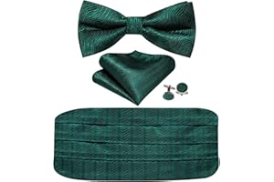 Barry.Wang Set di papillon da uomo, in seta, con papillon prelegato e gemelli quadrati
