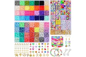 YFKJEU 15000pcs Clay Beads Bracelet Making Kit, 48 Colors Polymer Clay Beads Kit - Clay Beads for Jewellery Bracelets Necklace Making, Clay Beads Set for Kids Adults, 3 Boxes