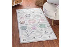 Surya Galaxy Kids Rug - Moon & Space Rug, Childrens Rugs for Bedroom, Nursery or Playroom Carpet - Space Bedroom Accessories for Boys or Girls, Boys Bedroom Accessories, 150x80cm