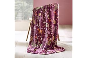 Catherine Lansfield Kuschelige Fleece-Decke mit Tiermotiven, 130 x 170 cm, Pflaume