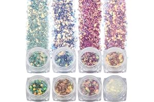 SAVITA 8 Colors Iridescent Glitter Flakes, 3D Holographic Mermaid Nail Sequins, Bling Chunky Glitter Irregular Paint for Art Craft Festival Cosmetic Body Decoration