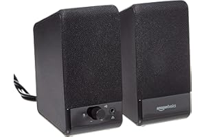 Amazon Basics Altavoces para ordenador de sobremesa o portátil con cable USB, Negro, 13.4 cm