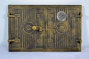 Euro Sezam - Doppeltürige Ofentür aus Gusseisen - Massive dicke Ofentür - Pizzaofentür mit 500c Thermometer - DZ059 - Doppeltür mit Türschloss - Türen für Pizzaöfen, Gartenküchen 42x3x27.20cm