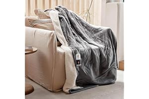 GOTCOZY Couverture Chauffante 130x180 cm - Couverture Électrique avec 10H Arrêt Automatique 6 Réglages de Température Protection Contre la Surchauffe Lavable en Machine(Gris)
