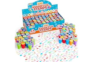 JOYIN 100 Pcs Assorted Stamps for Kids Self Inking Stamps stampers Set for Children, Easter Egg Stuffers, Party Bag Fillers, Teacher Stamps, 5 Colors 50 Different Designs Kids Mini Stamps Set