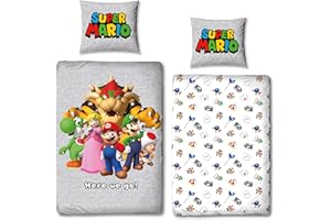 Character World Bettwäsche Super Mario 135x200 + 80x80 deutsche Größe · Nintendo · Mario Luigi & Friends 100% Baumwolle Teenager Kinder-Bettwäsche