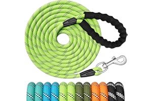 X XBEN Training Leads for Dogs, 25M/82FT Strong Rope Long line Dog Lead Leash with Soft Padded Handle and Heavy Duty Hook, Reflective Recall Training Leads for Large Medium Small Dog, Green