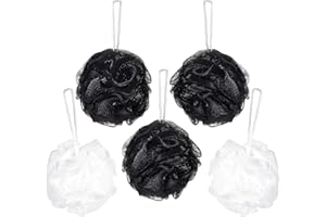 BRUBAKER Cosmetics 5x Premium Spugna per Peeling o Massaggio - Spugna da Bagno/Doccia con Gancio - Bianco Nero