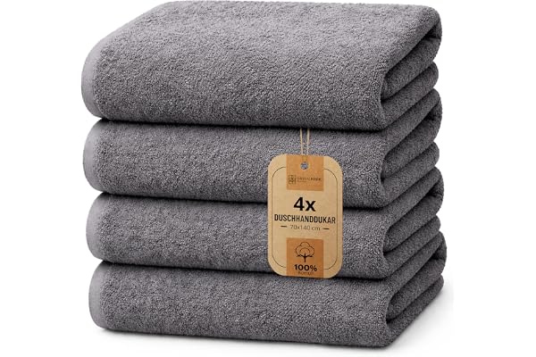 NatureMark Set med 4 duschhanddukar – mjuka och absorberande duschhanddukar i 100% bomull, lämpliga för daglig användning – Antracitgrå, 70x140 cm