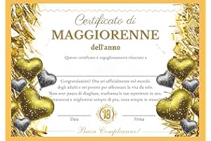 DOLPLP! Certificato di Maggiorenne dell'anno, Idea Regalo Originale Compleanno 18 Anni, Biglietto Auguri Ragazzo Attestato Diploma Personalizzato, Include A4 Busta con Glitter Dorati