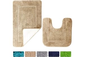 SOANNY Set di 2 Tappetini da Bagno Cammello in Microfibra Morbida, Antiscivolo e Assorbente, 53 x 86 cm e 50 x 50 cm, Lavabile in Lavatrice