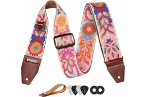 YIKOKO Guitar Strap 2 inch Cotton Guitar Straps with Full Grain Leather End, for Bass Electric and Acoustic Guitars