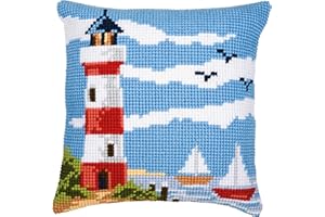 Vervaco Lighthouse Scene Cross Stitch Cushion, Multi-Colour, Small