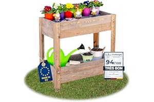 ITA Carré Potager surélevé en Bois - 2 Jardinières sur Pied avec Feuille de Protection - pour Fleurs, Légume, Herbes - Extérieur & Intérieur - Gris