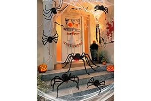 HOPOCO Halloween Plush Spiders Set (6 Pcs Red Eyes Spider (120cm, 90cm, 75cm, 60cm,50cm,30cm) Sizes, Scary Fake Spider for Indoor Outdoor Halloween Decor for Home Party Yard Haunted House Decorations