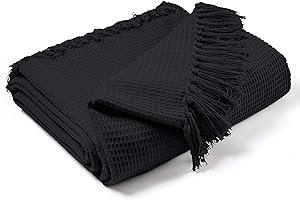 EHC Waffle Cotton Woven Arm Chair Sofa Single Throw 1 Seater Chair/Sofa/Bed 127 x 152 cm, Black