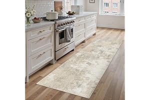 ‎PURECOZY PureCozy Waschbarer Abstraktes Teppich 60x180 cm,Beige Teppichläufer Flur rutschfest für Wohnzimmer Schlafzimmer Balkon LäUfer KüChe Esszimmer BüRo Flach, Indoor Modern Weicher Kurzflor Carpet