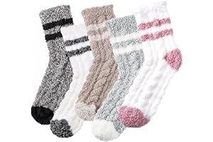Fullogo 5 Pair Fluffy Socks for Women - Fluffy Sock Womens, Soft Cosy Sock Slipper Socks for Women