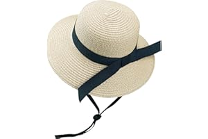 EOHAK Girls Wide-Brim Straw Sun-Hat for Summer Beach with Bow