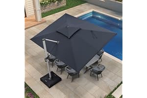 PURPLE LEAF Sonnenschirm Rechteckig 270 x 365 cm Ampelschirm Groß Stabil Marktschirm Groß 360°Rotation, Gartenschirm mit Kurbel, XXL Sonnenschutz UV50+, Grau