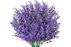 XIAOMOYU 6 Pcs Artificial Lavender Flowers, Decorative Artificial Flowers, Plastic Artificial Plants Indoor and Outdoor, Faux Flowers UV Resistant for Home, Bedroom, Garden, Office, Grass, Table Deco(Purple)