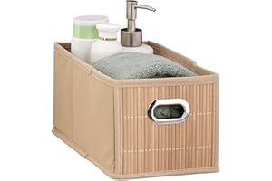 Relaxdays Almacenaje Bambú, Baño Rectangular, Cesta Angosta Estantería, 14 x 15 x 31 cm, Plegable, Natural
